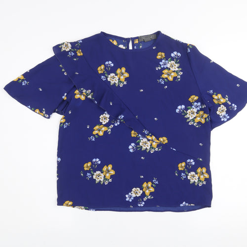 Primark Women's Blue Floral Ruffle Short Sleeve Tunic Blouse Size 10