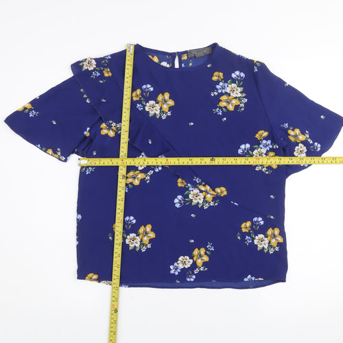 Primark Women's Blue Floral Ruffle Short Sleeve Tunic Blouse Size 10