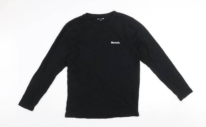Bench Men Black Long Sleeve Cotton Crew Neck Top Size M