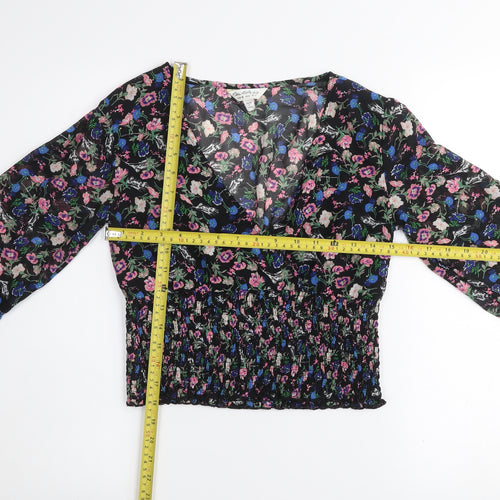 Miss Selfridge Womens Multicoloured Floral Long Sleeve V-Neck Cropped Blouse UK 10