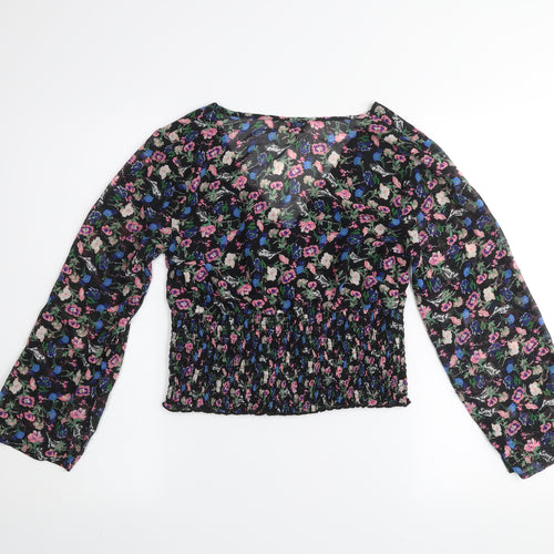 Miss Selfridge Womens Multicoloured Floral Long Sleeve V-Neck Cropped Blouse UK 10