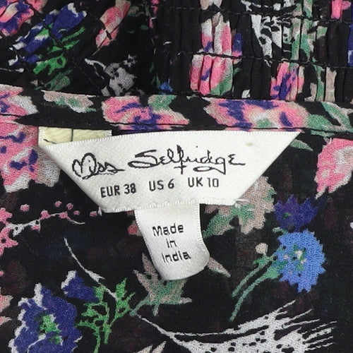 Miss Selfridge Womens Multicoloured Floral Long Sleeve V-Neck Cropped Blouse UK 10