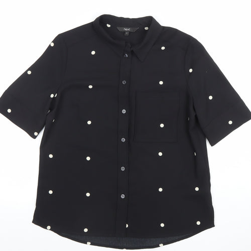 Next Women's Black Polka Dot Short Sleeve Button-Up Blouse UK 10