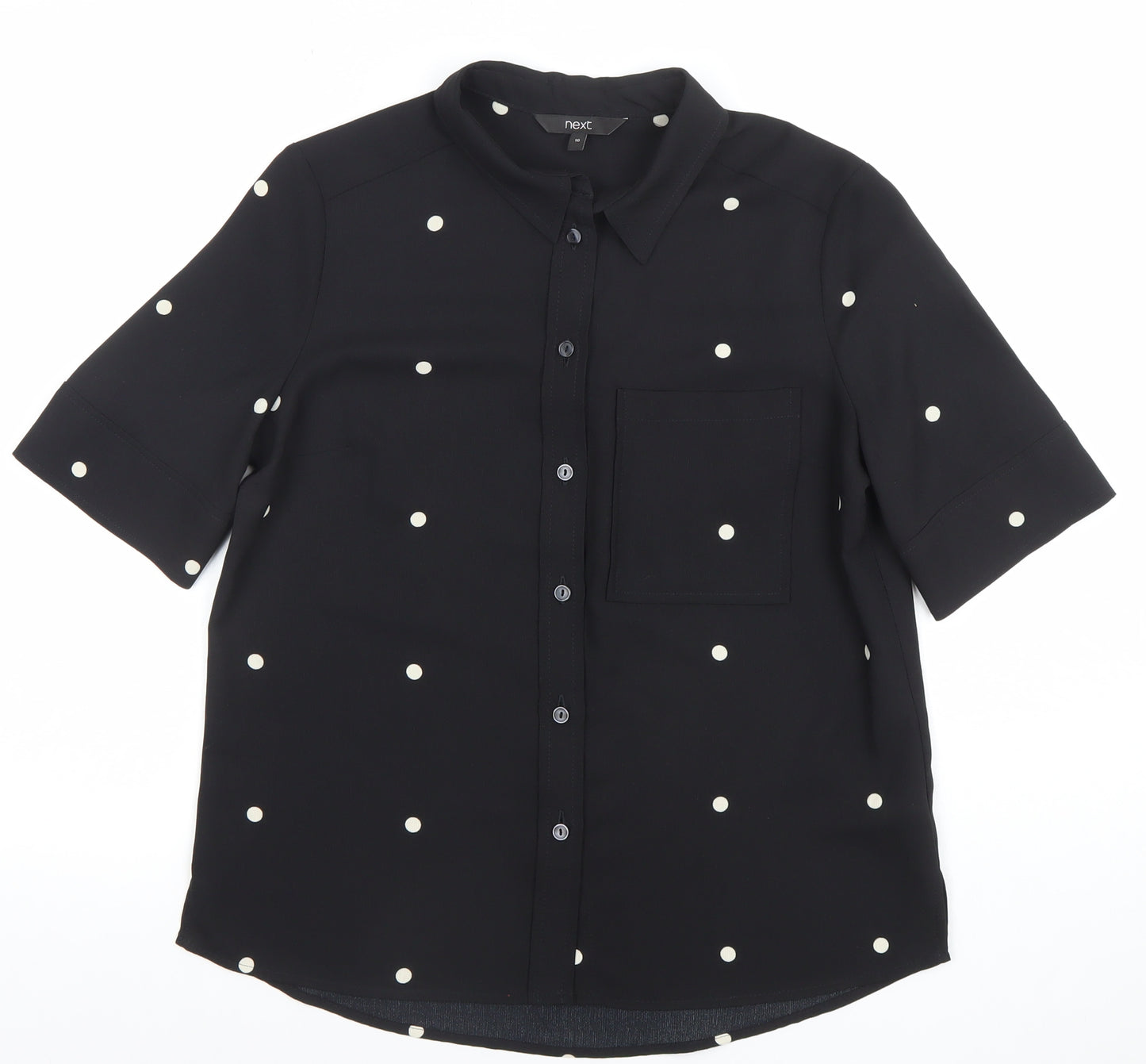 Next Women's Black Polka Dot Short Sleeve Button-Up Blouse UK 10