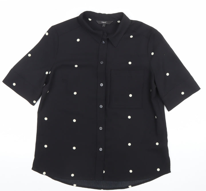 Next Women's Black Polka Dot Short Sleeve Button-Up Blouse UK 10