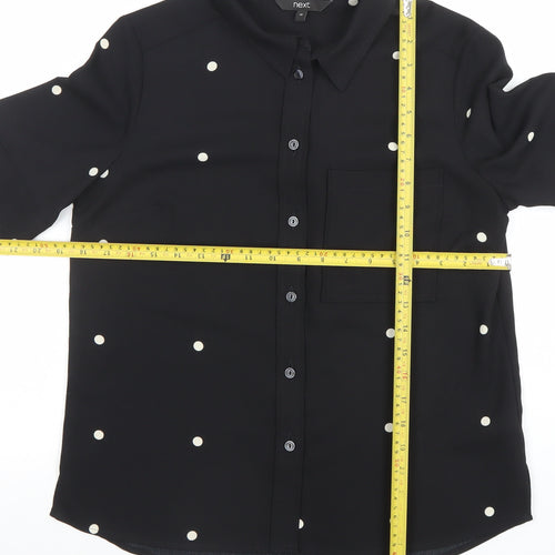 Next Women's Black Polka Dot Short Sleeve Button-Up Blouse UK 10