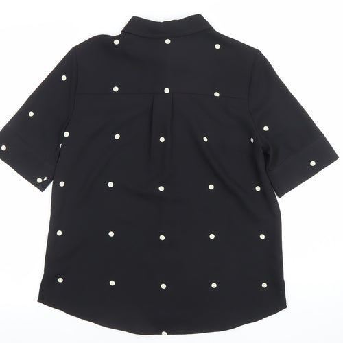 Next Women's Black Polka Dot Short Sleeve Button-Up Blouse UK 10