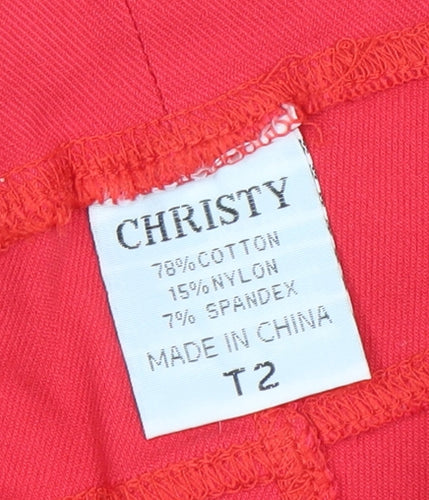 Christy Women's Red Cotton Blend Jeggings Size M Stretch Slim Fit Trousers