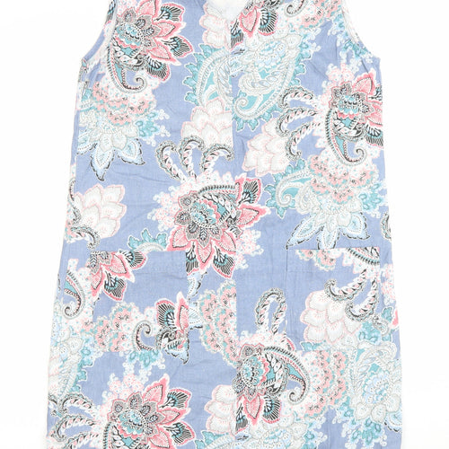 Paco Boutique Women Blue Paisley Linen Cotton Sleeveless Shift Dress Size 12