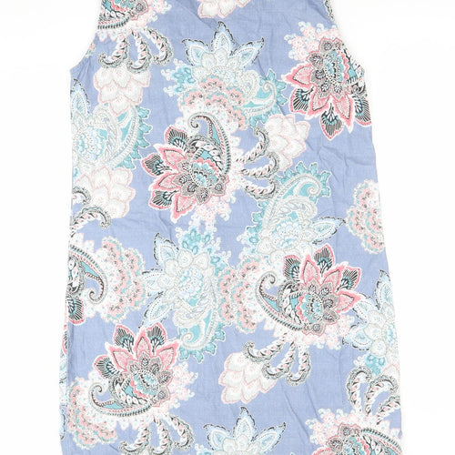 Paco Boutique Women Blue Paisley Linen Cotton Sleeveless Shift Dress Size 12