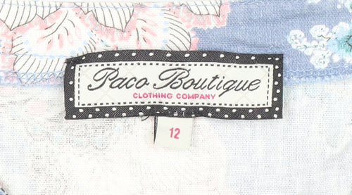 Paco Boutique Women Blue Paisley Linen Cotton Sleeveless Shift Dress Size 12