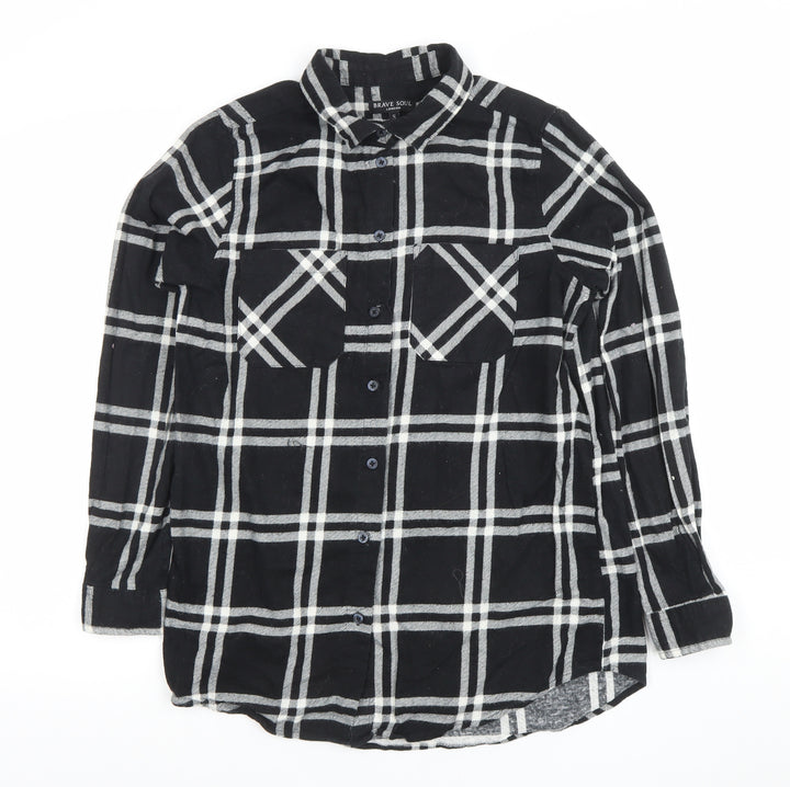 Brave Soul Men's Black Check Long Sleeve Cotton Flannel Shirt S