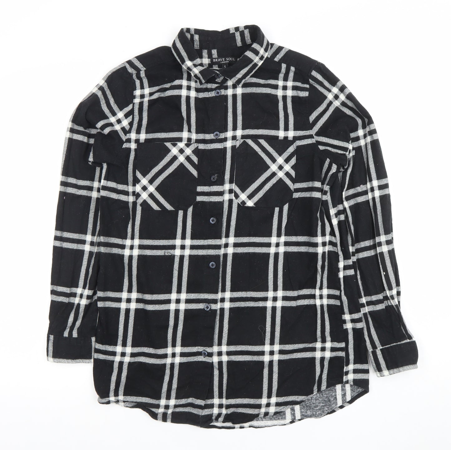 Brave Soul Men's Black Check Long Sleeve Cotton Flannel Shirt S