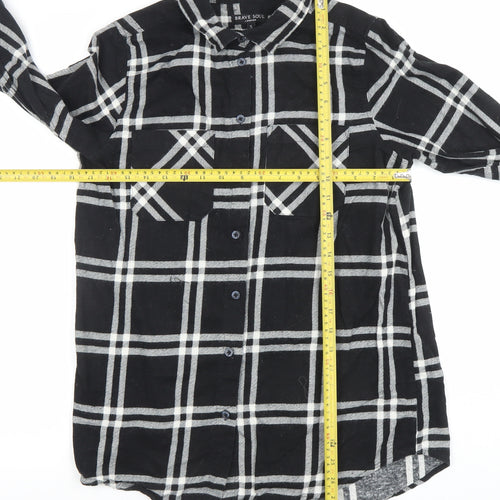 Brave Soul Men's Black Check Long Sleeve Cotton Flannel Shirt S