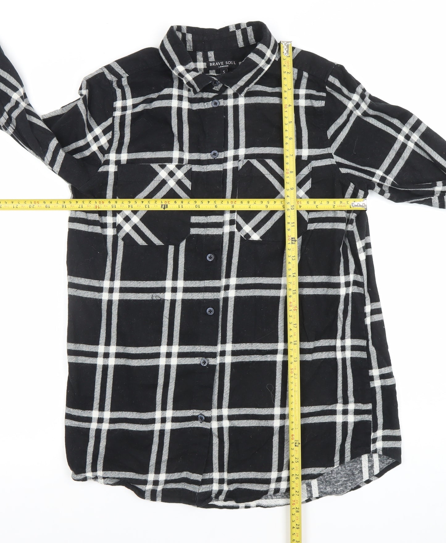 Brave Soul Men's Black Check Long Sleeve Cotton Flannel Shirt S