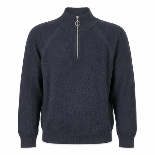 Friday Casual Men's Blue Cotton Half Zip Jumper L Waffle Knit