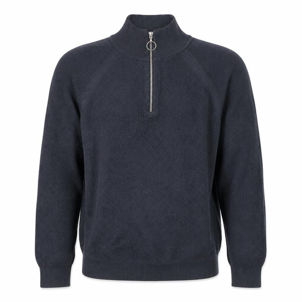 Friday Casual Men's Blue Cotton Half Zip Jumper L Waffle Knit