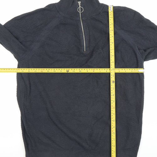 Friday Casual Men's Blue Cotton Half Zip Jumper L Waffle Knit