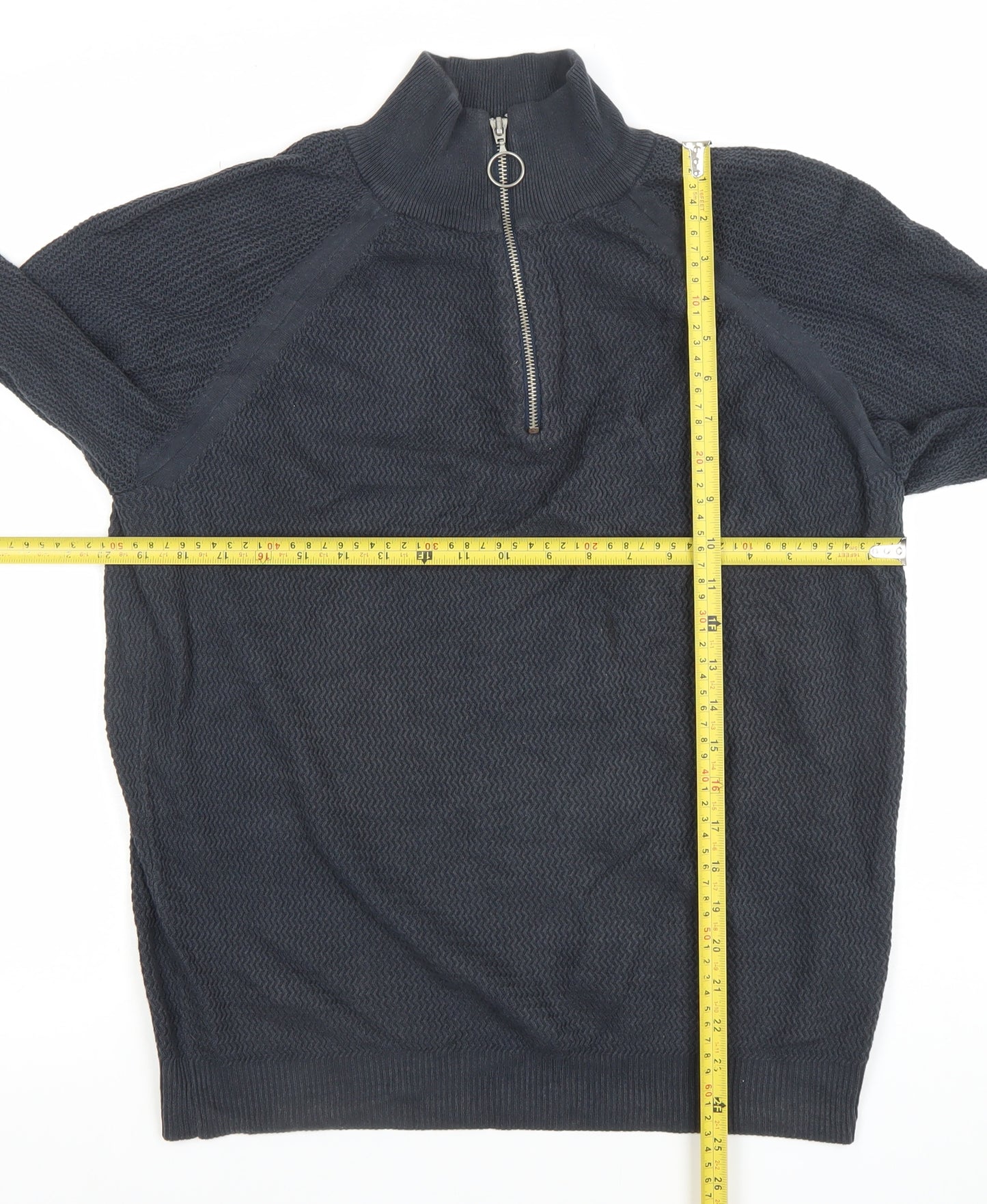 Friday Casual Men's Blue Cotton Half Zip Jumper L Waffle Knit