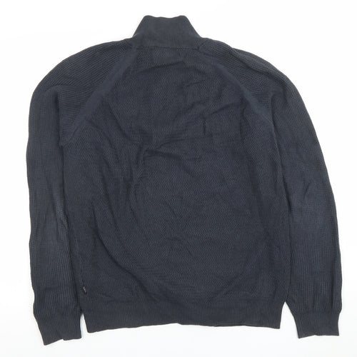 Friday Casual Men's Blue Cotton Half Zip Jumper L Waffle Knit