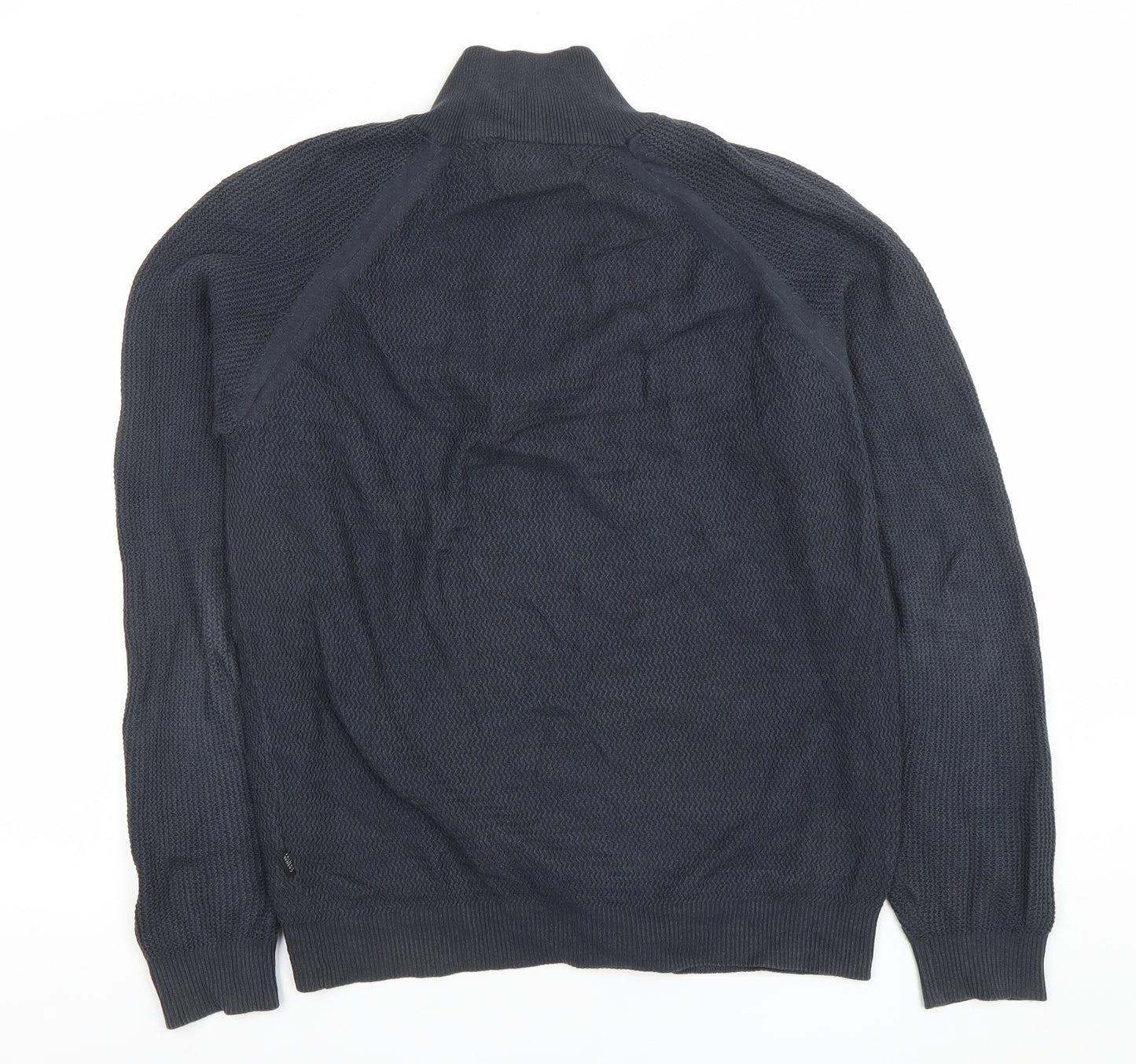 Friday Casual Men's Blue Cotton Half Zip Jumper L Waffle Knit