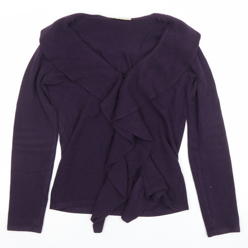 BHS Women's Purple Ruffle V-Neck Cardigan Jumper Size 10