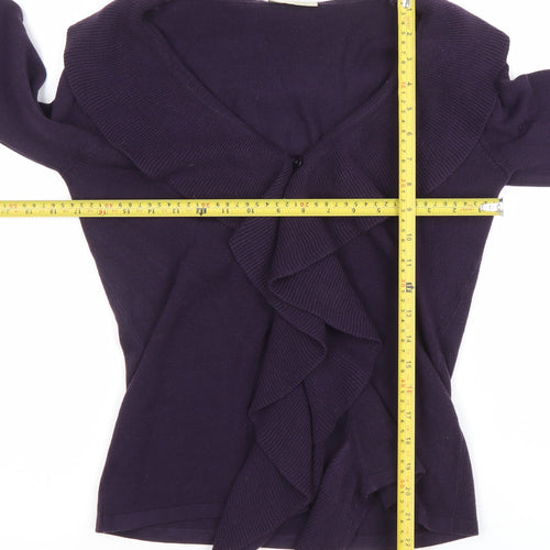 BHS Women's Purple Ruffle V-Neck Cardigan Jumper Size 10