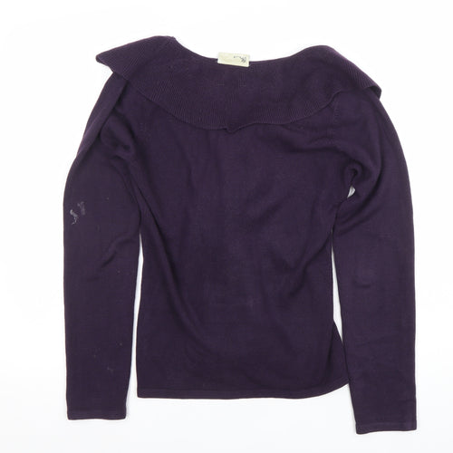 BHS Women's Purple Ruffle V-Neck Cardigan Jumper Size 10