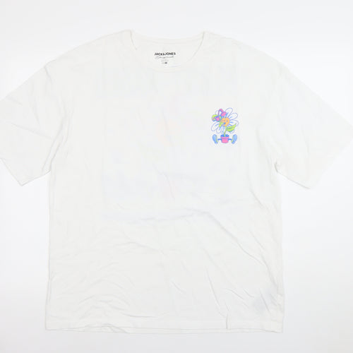 Jack & Jones Men’s White Graphic Plant-Based Cotton T-Shirt M