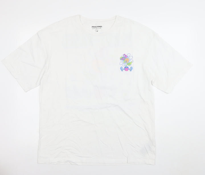 Jack & Jones Men’s White Graphic Plant-Based Cotton T-Shirt M