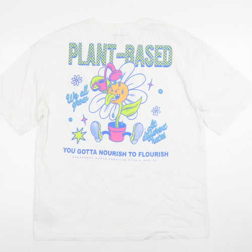 Jack & Jones Men’s White Graphic Plant-Based Cotton T-Shirt M