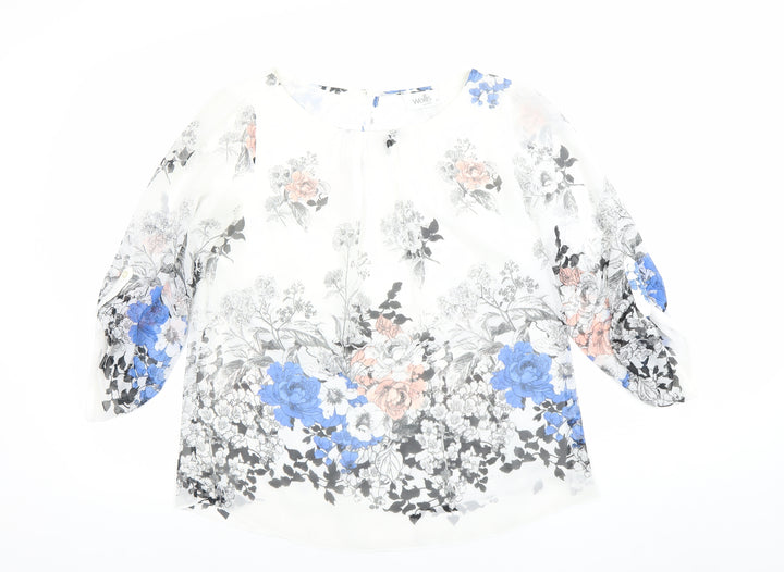 Wallis Women’s Multicoloured Floral Chiffon 3/4 Sleeve Tunic Blouse Size M