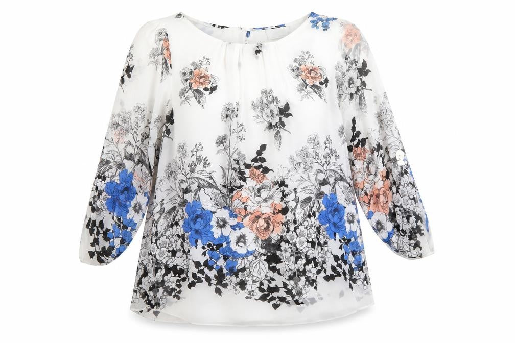 Wallis Women’s Multicoloured Floral Chiffon 3/4 Sleeve Tunic Blouse Size M