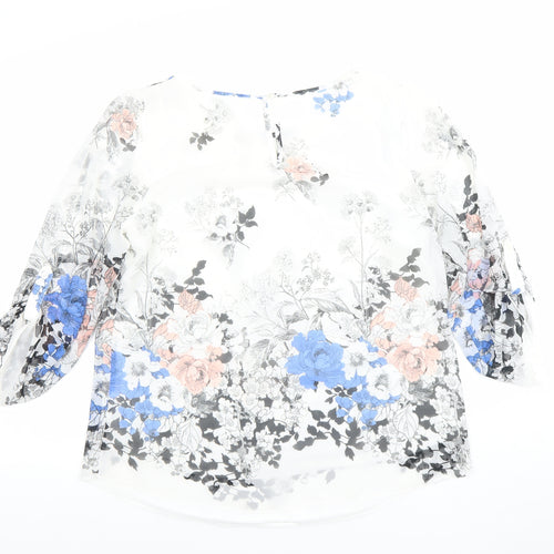 Wallis Women’s Multicoloured Floral Chiffon 3/4 Sleeve Tunic Blouse Size M