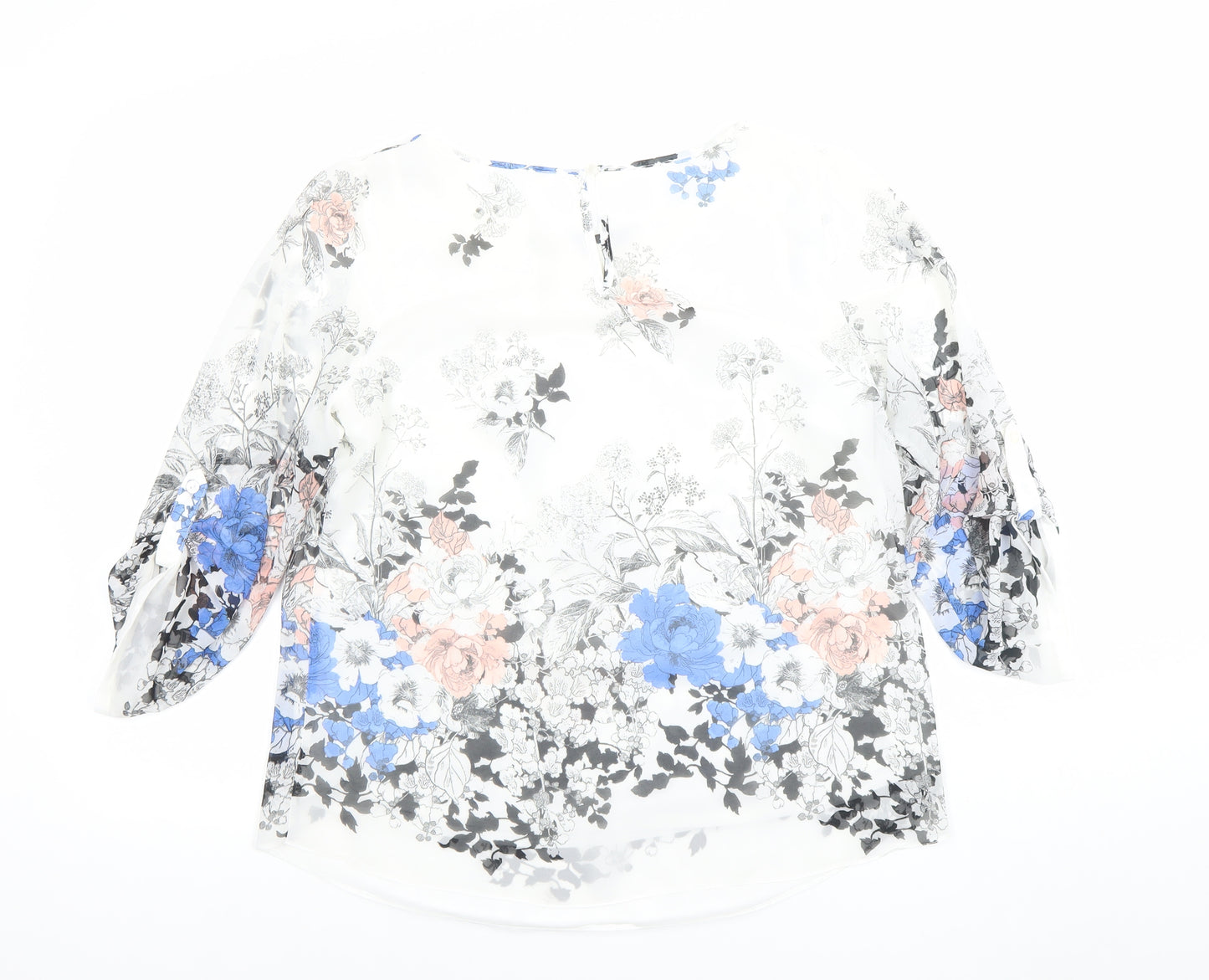 Wallis Women’s Multicoloured Floral Chiffon 3/4 Sleeve Tunic Blouse Size M