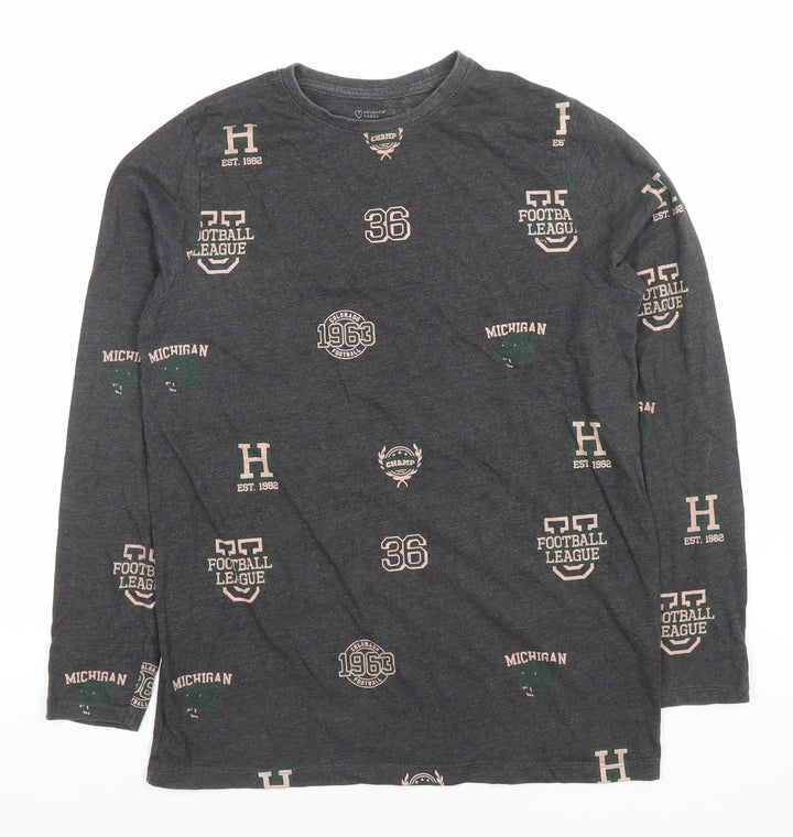 Primark Girls Dark Grey Long Sleeve Football League Graphic T-Shirt 13-14 Years