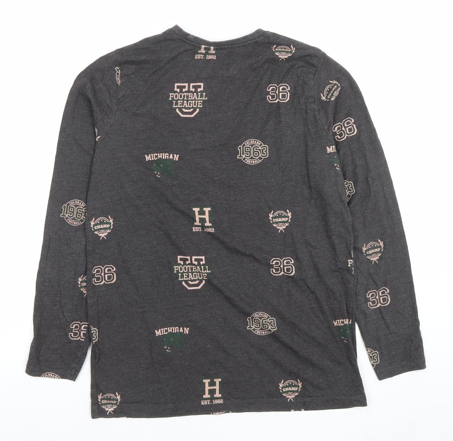 Primark Girls Dark Grey Long Sleeve Football League Graphic T-Shirt 13-14 Years