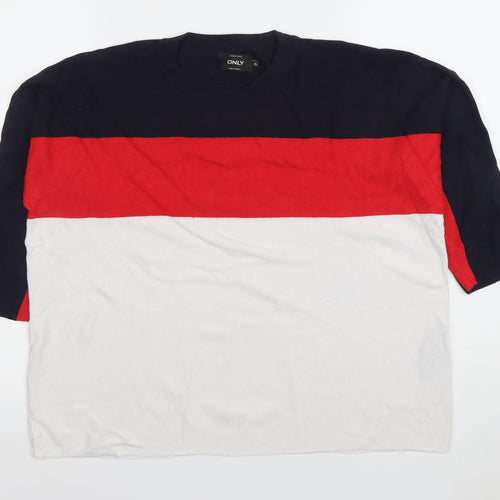 ONLY Women's Multicoloured XL Colourblock 3/4 Sleeve Cotton T-Shirt