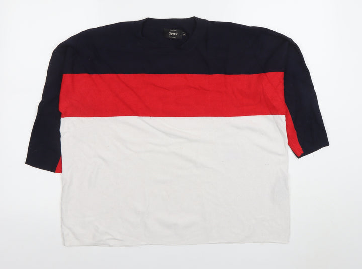 ONLY Women's Multicoloured XL Colourblock 3/4 Sleeve Cotton T-Shirt