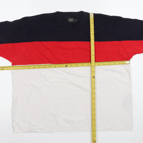 ONLY Women's Multicoloured XL Colourblock 3/4 Sleeve Cotton T-Shirt