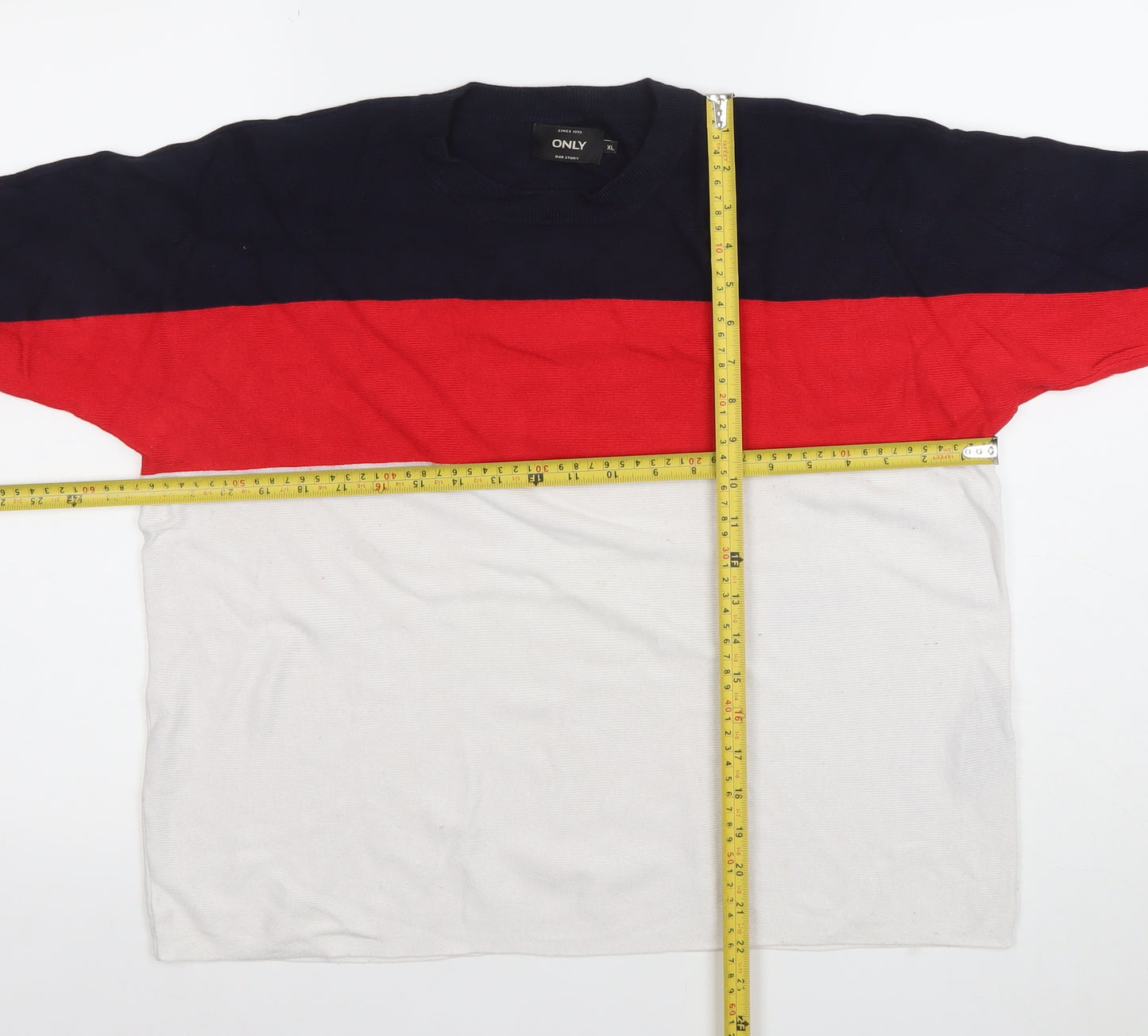ONLY Women's Multicoloured XL Colourblock 3/4 Sleeve Cotton T-Shirt