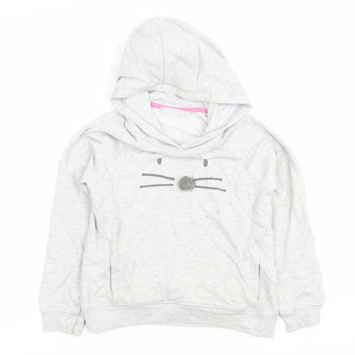 Mintie by Mini Melini Girls Grey Cat Face Hoodie 7-8 Years Pullover