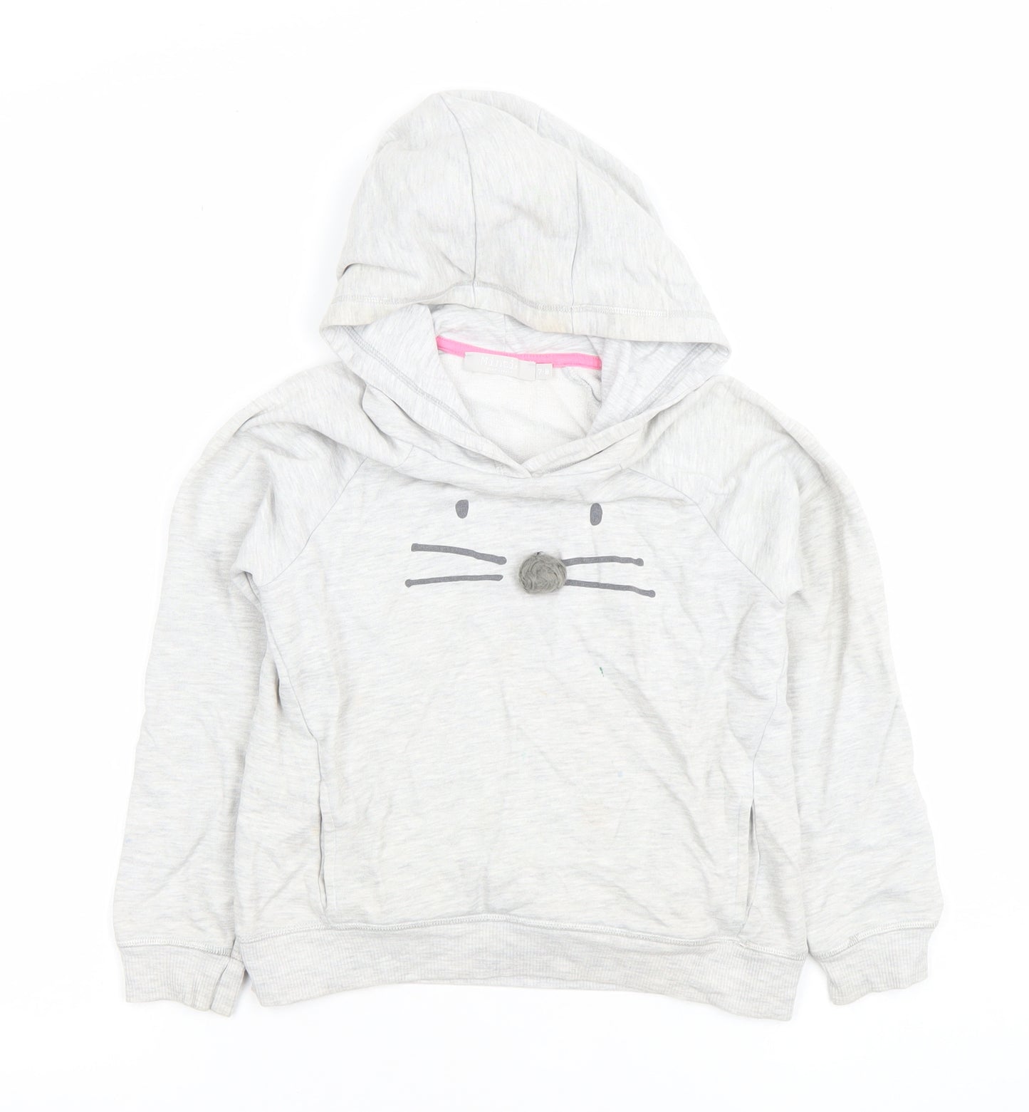 Mintie by Mini Melini Girls Grey Cat Face Hoodie 7-8 Years Pullover