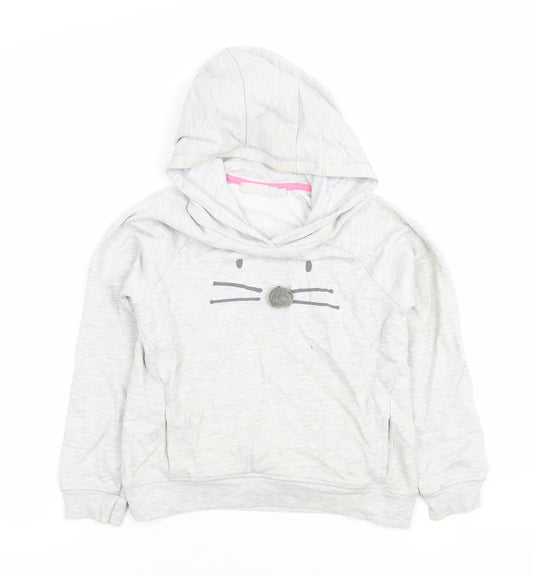 Mintie by Mini Melini Girls Grey Cat Face Hoodie 7-8 Years Pullover