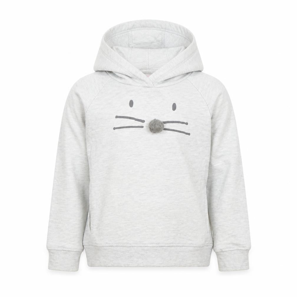 Front view of Mintie by Mini Melini girls’ grey cat face hoodie 7-8 years pullover
