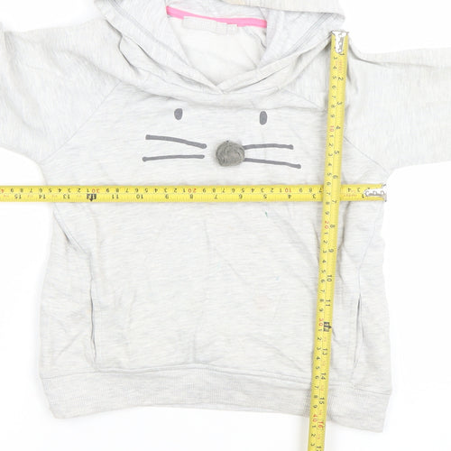 Mintie by Mini Melini Girls Grey Cat Face Hoodie 7-8 Years Pullover