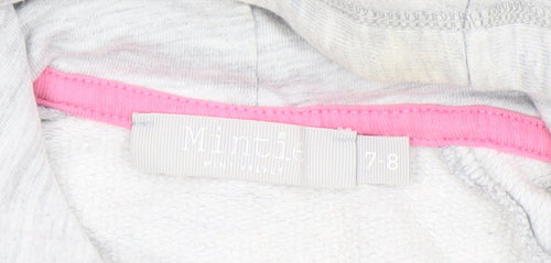 Mintie by Mini Melini Girls Grey Cat Face Hoodie 7-8 Years Pullover
