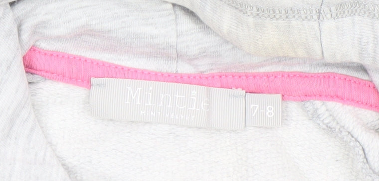 Mintie by Mini Melini Girls Grey Cat Face Hoodie 7-8 Years Pullover