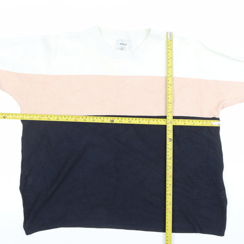 ONLY Womens XL Colourblock Knit Jumper White Pink Navy Casual Top