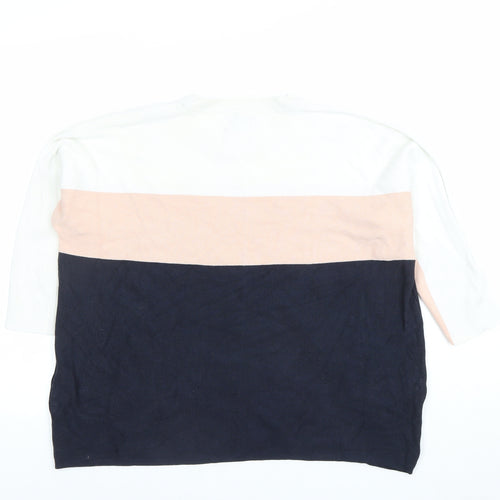 ONLY Womens XL Colourblock Knit Jumper White Pink Navy Casual Top